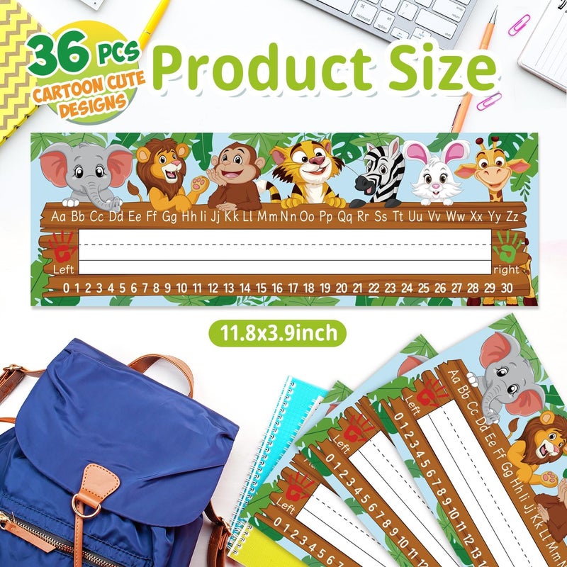 Hedeey 36 Pack Self Adhesive Name Tags for Classroom Student Desks,Multipurpose Manuscript Students Name Plates for desks Classroom with Alphabet Letters,Number Chart,Ruler(12 x 4 Inch,Animal) - Image 2